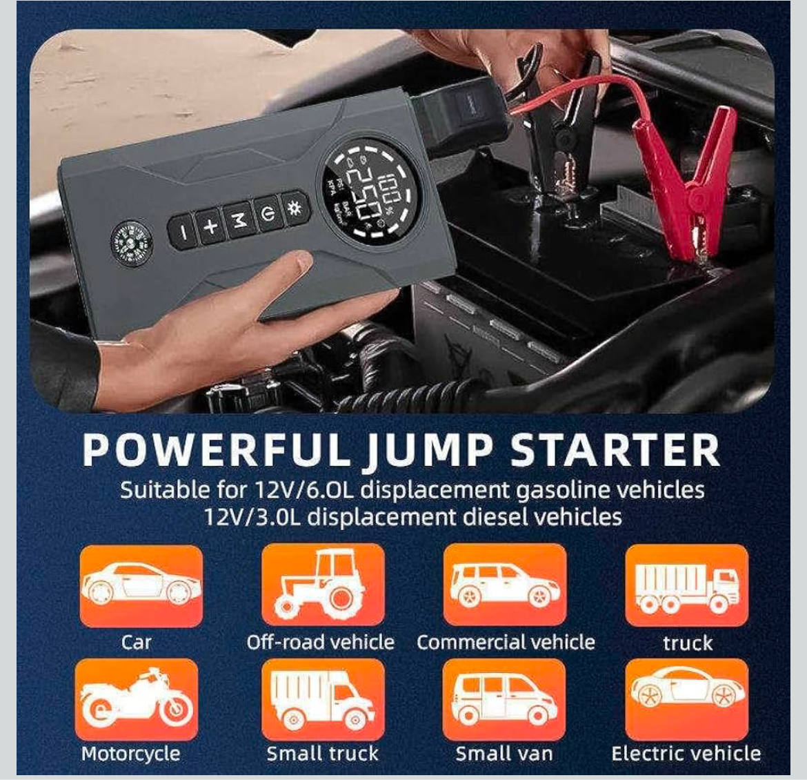 Emergency Car Battery Jump Starter With Car Tyre Air Pump In built battery Ps186