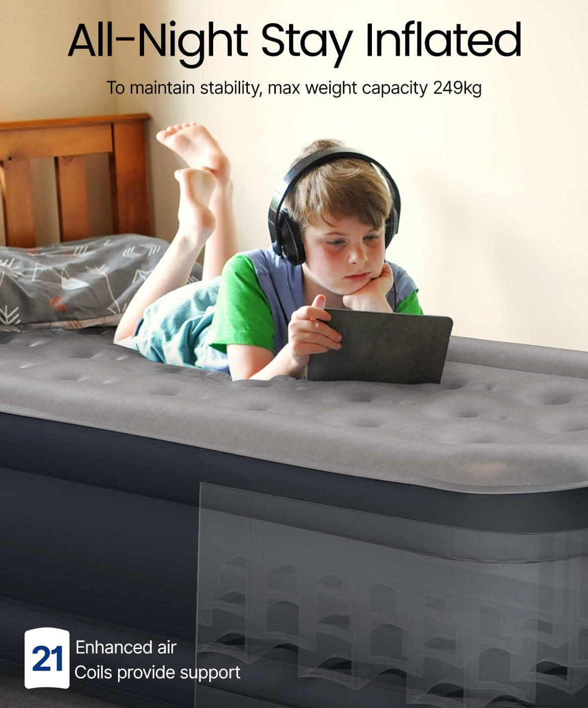 Air Mattress with Built-in Pump Bevbud, Fast & Easy Inflation/Deflatic Inflatable Mattress