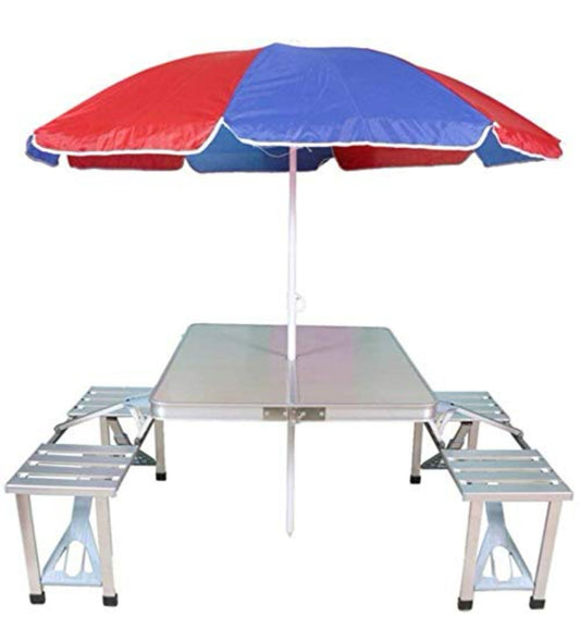Aluminium Portable Folding Table 4 Seater with umbrella