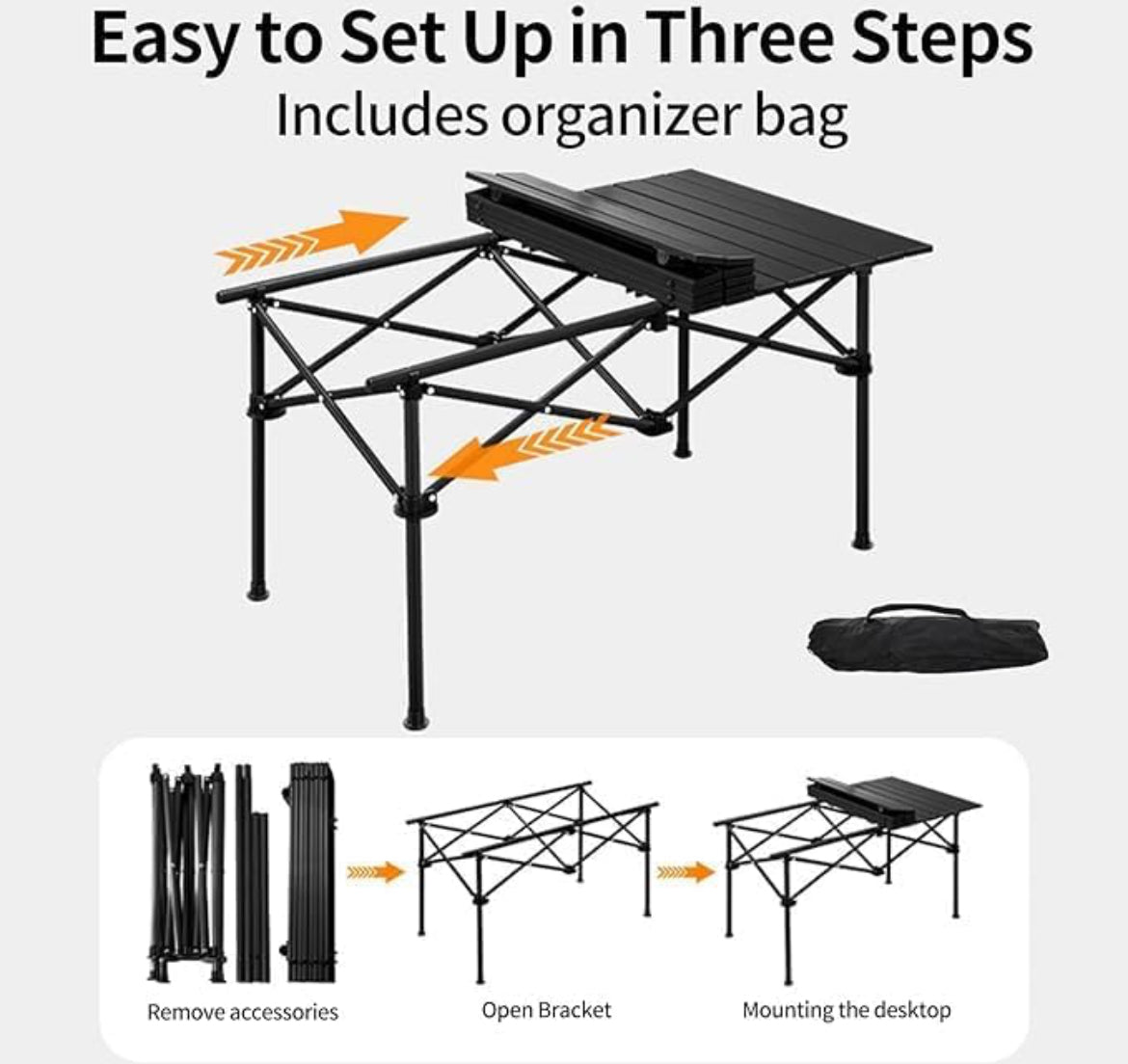 Large Outdoor Folding Camping Table with Aluminum Top