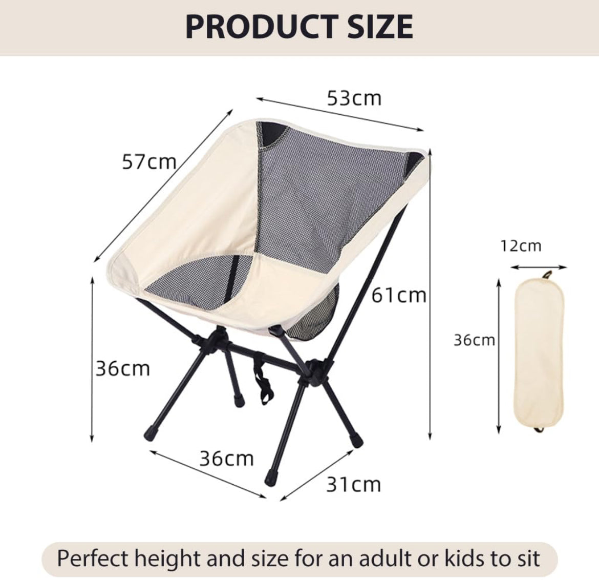 Camping Chair Foldable Back & Arm Support