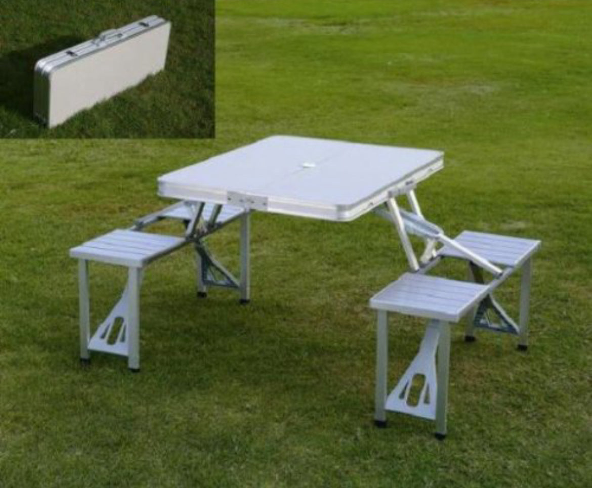 Aluminium Portable Folding Table 4 Seater with umbrella