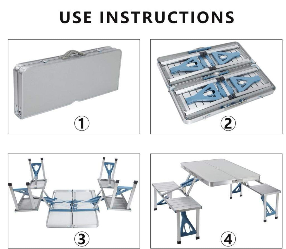 Aluminium Portable Folding Table 4 Seater with umbrella