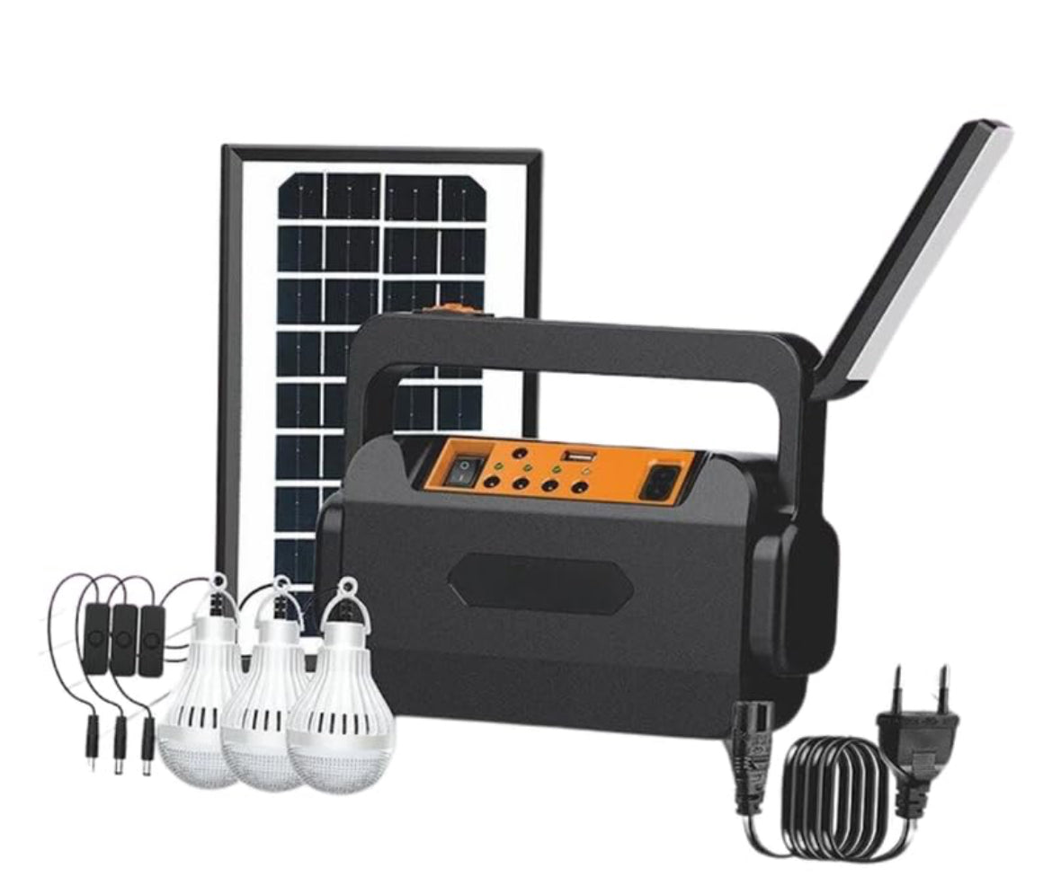 Portable Inverter with 3
LED Bulbs with Solar Panel (Black) Solar Light