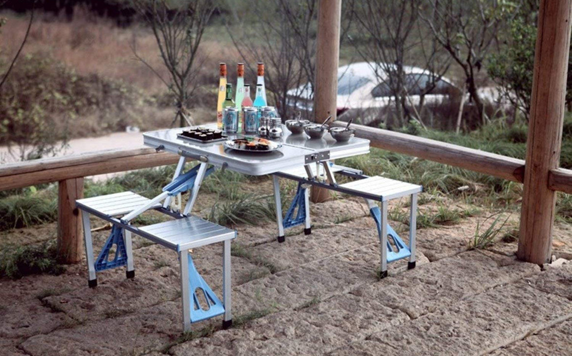 Aluminium Portable Folding Table 4 Seater with umbrella