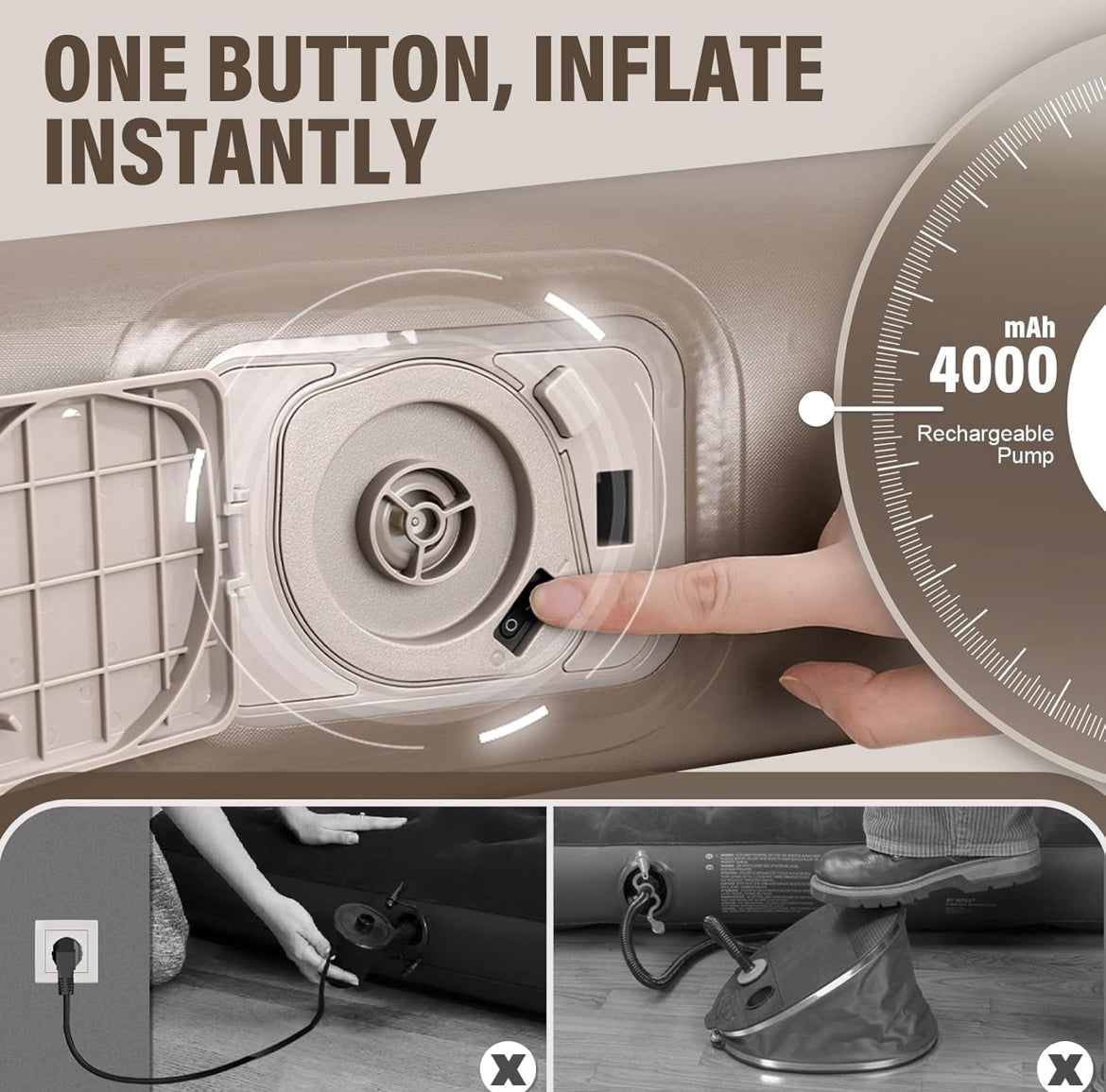 Air Mattress with Built-in Pump Bevbud, Fast & Easy Inflation/Deflatic Inflatable Mattress