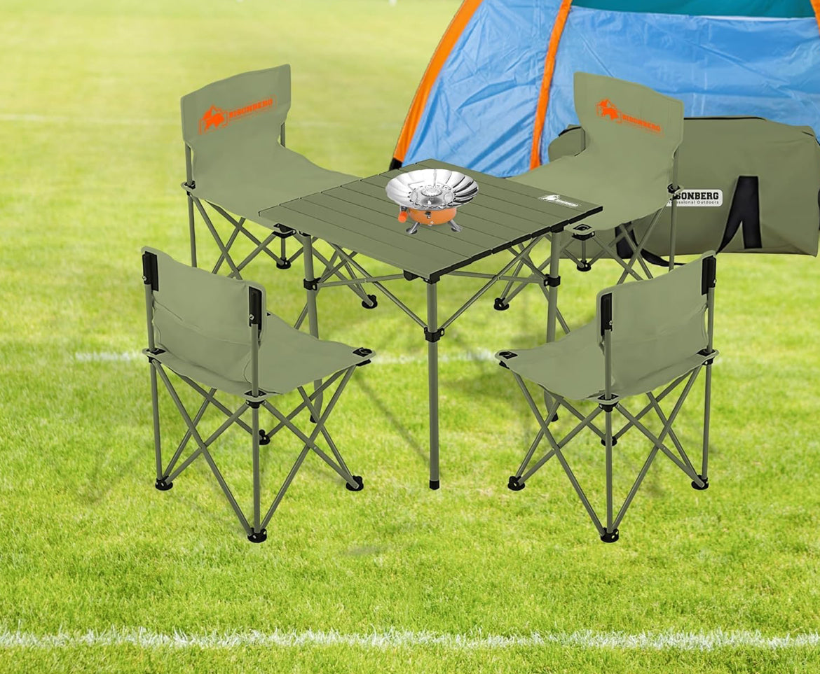 Outdoor Portable Folding Camping Table With 4 Chair Set