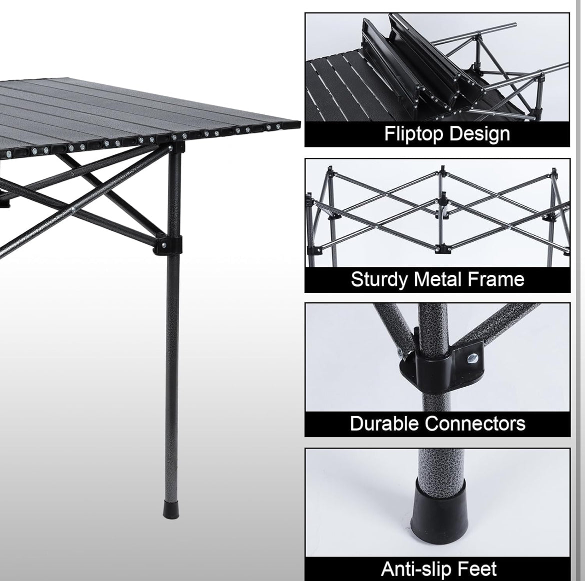 Large Outdoor Folding Camping Table with Aluminum Top