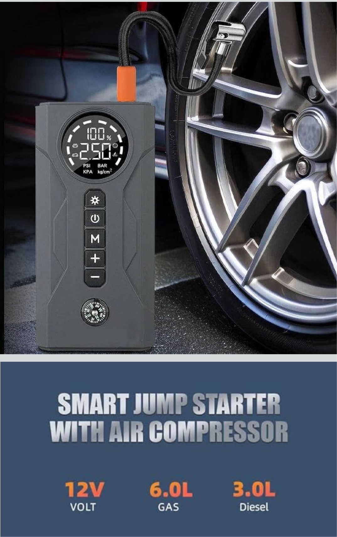 Emergency Car Battery Jump Starter With Car Tyre Air Pump In built battery Ps186