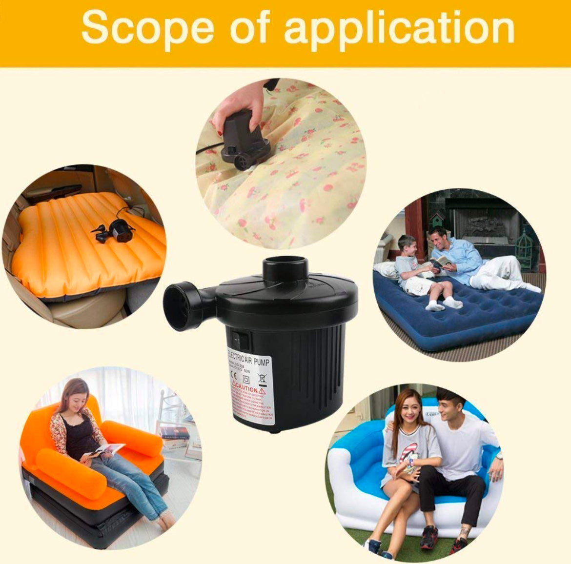 Multi-Purpose Electric Air Pump - Quick Inflate & Deflate for Air Beds, Mattresses, Sofas, Swimming Pools, Toys, and Travel Air Bags