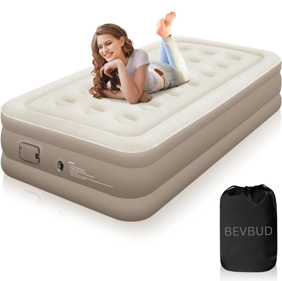 Air Mattress with Built-in Pump Bevbud, Fast & Easy Inflation/Deflatic Inflatable Mattress