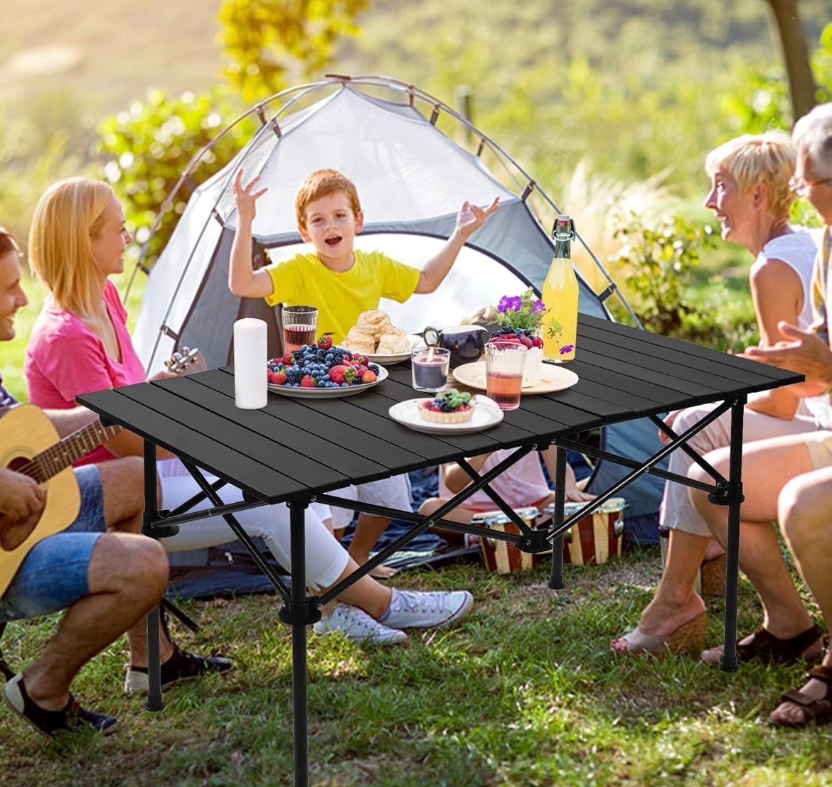 Large Outdoor Folding Camping Table with Aluminum Top