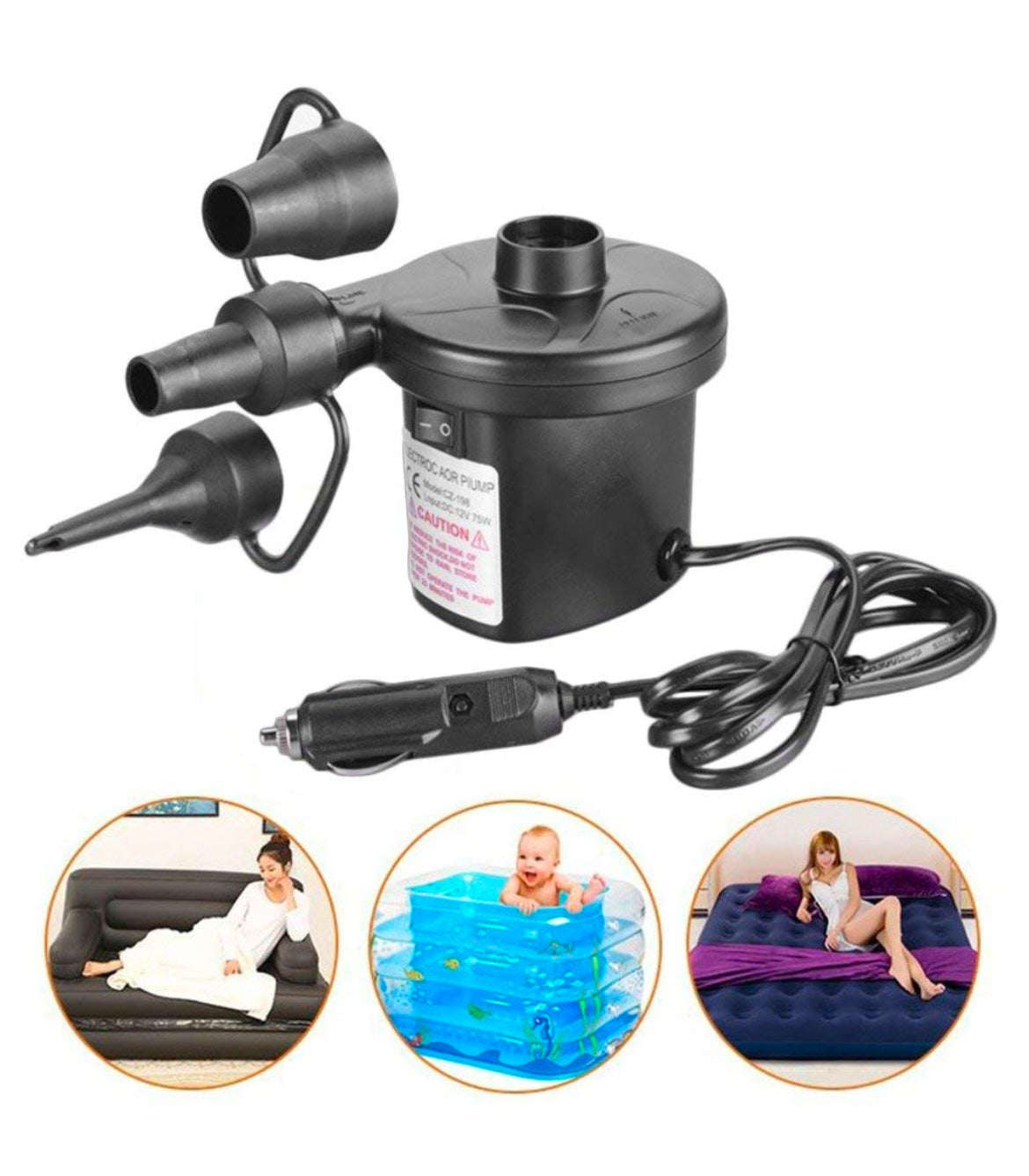 Multi-Purpose Electric Air Pump - Quick Inflate & Deflate for Air Beds, Mattresses, Sofas, Swimming Pools, Toys, and Travel Air Bags