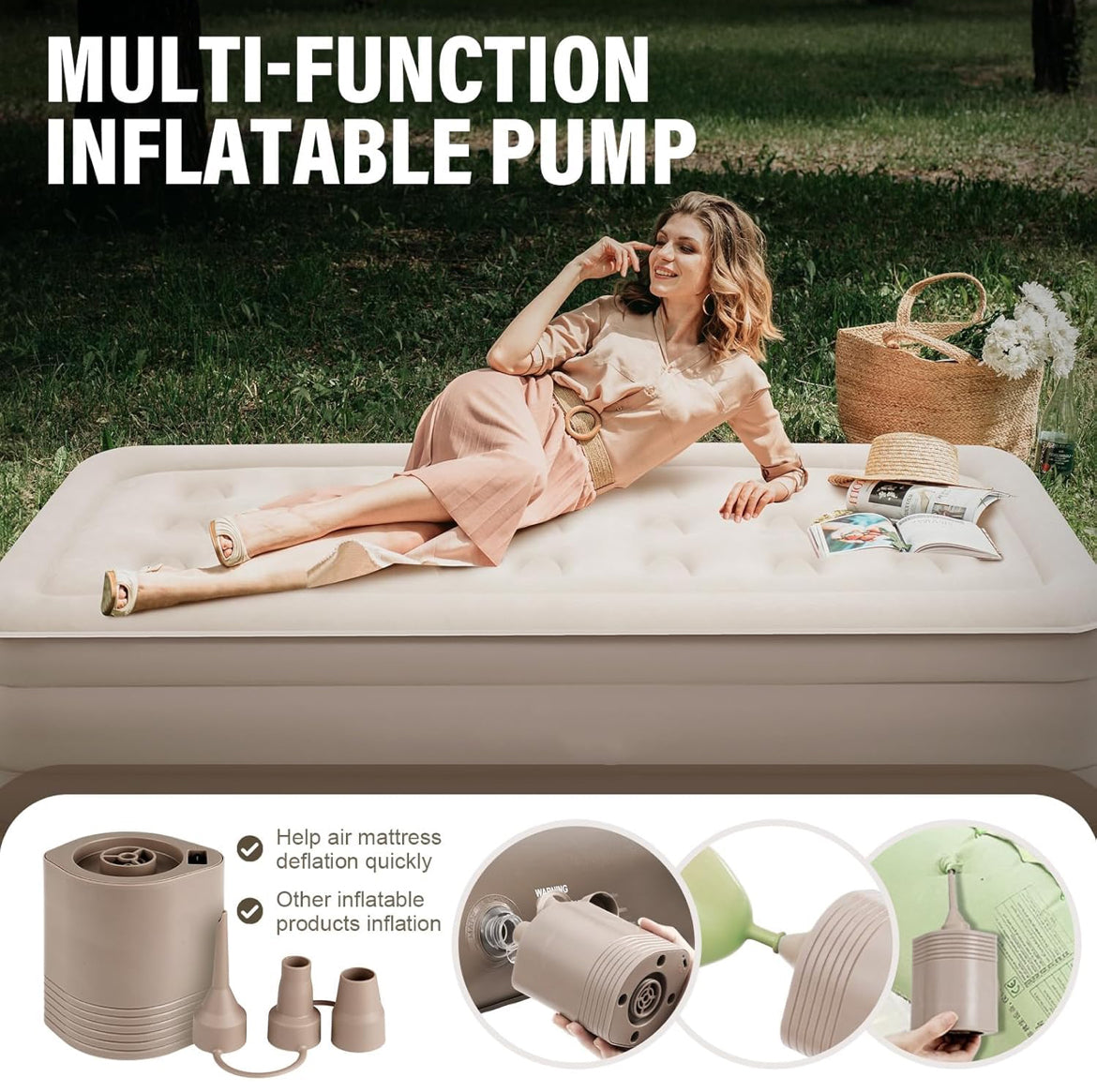 Air Mattress with Built-in Pump Bevbud, Fast & Easy Inflation/Deflatic Inflatable Mattress
