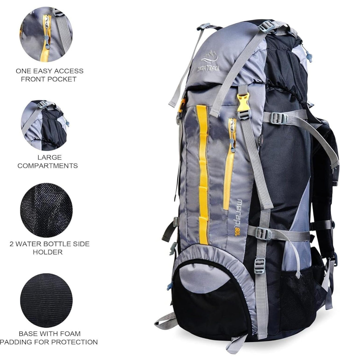 60L Rucksack Travel Backpack for Trekking Hiking | Large Capacity Waterproof Bag for Men & Women -Blue