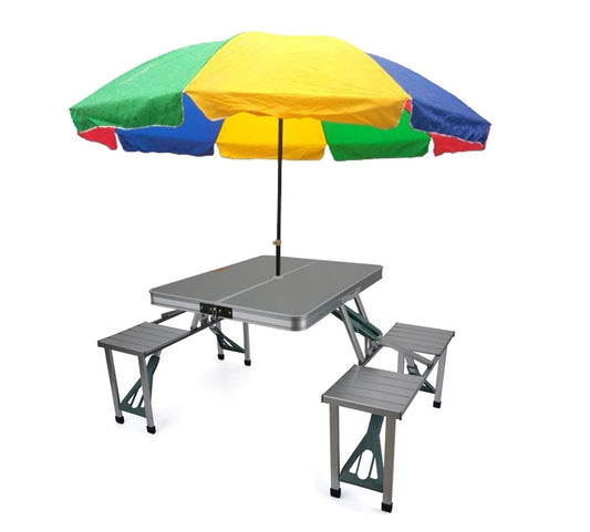 Aluminium Portable Folding Table 4 Seater with umbrella