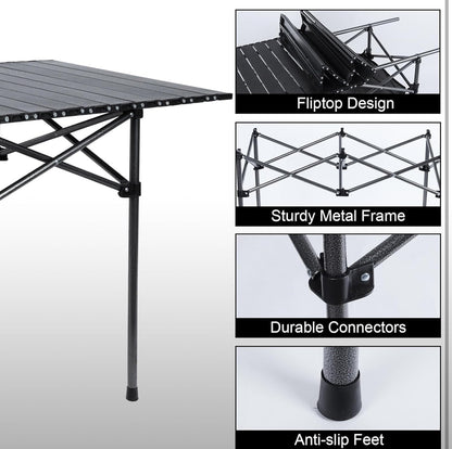 Large Outdoor Folding Camping Table with Aluminum Top